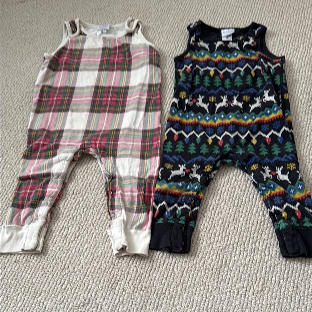 Hanna Andersson Baby Overalls Set - Plaid and Reindeer Pattern